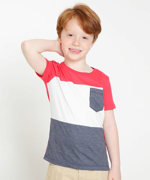 Camiseta Infantil Recorte Bolso Frontal MR Tam 4 a 10
