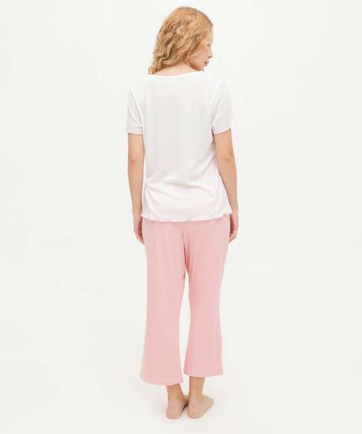 Pijama Feminino Canelado Estampado Manga Curta Marisa