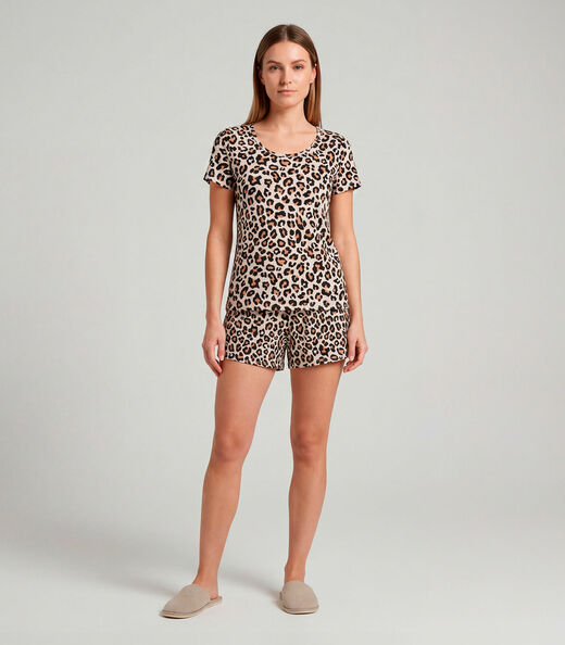 Pijama Feminina Short E Blusa Infinita Cor Bege