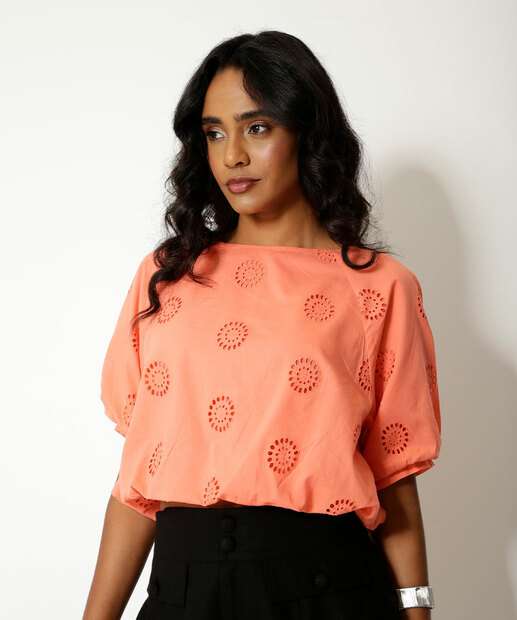 Blusa Cropped Feminina Balonê Manga Curta Marisa