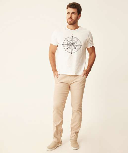 Calça Masculina Slim Sarja Chino Bolsos