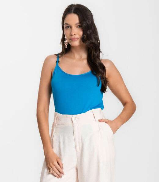 Blusa de Alça em Visco Tricot Infinita Cor Azul