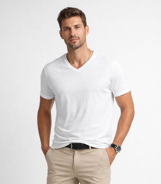 Image_Camiseta Masculina Básica Com Gola Em V Select Branco