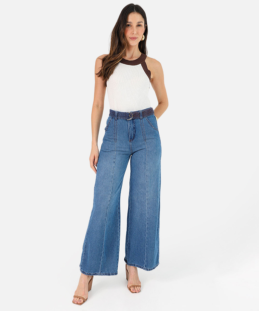 Image_Calça Jeans Feminina Pantalona com Cinto Marisa