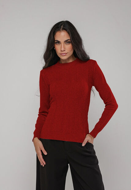 Blusa de Tricot Com Tramas Texturizada Vermelho Salvatore