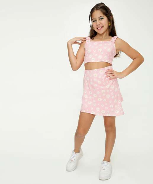 Saia Juvenil Estampa Margaridas Marisa Tam 10 a 16