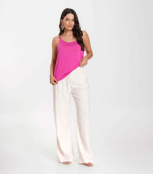 Blusa de Alça em Visco Tricot Infinita Cor Rosa