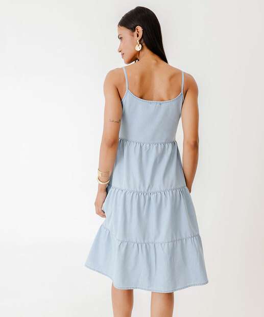 Vestido Feminino Jeans Botões Marisa Azul