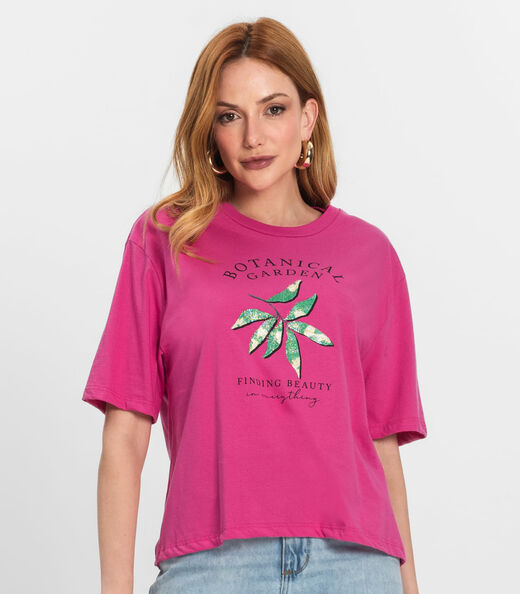 Camiseta Feminino Manga Curta Meia Malha Endless Rosa