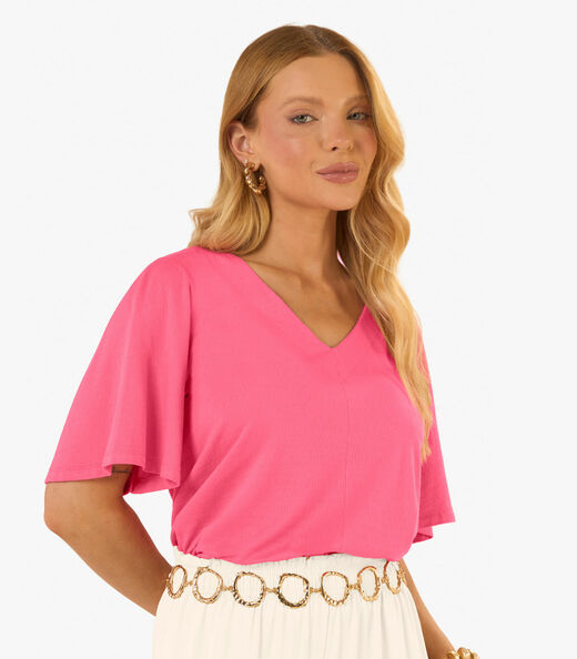 Blusa Feminina Visco Maquinetado Ampla Rovitex Rosa