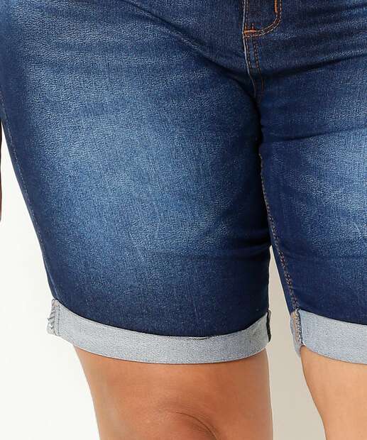 Bermuda Plus Size Feminina Jeans Barra Dobrada