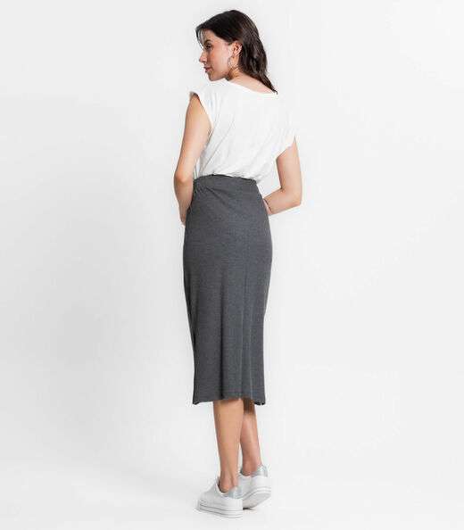 Saia Midi Canelada Infinita Cor Cinza