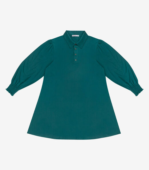 Vestido Manga Longa Evase Plus Size Secret Glam Verde