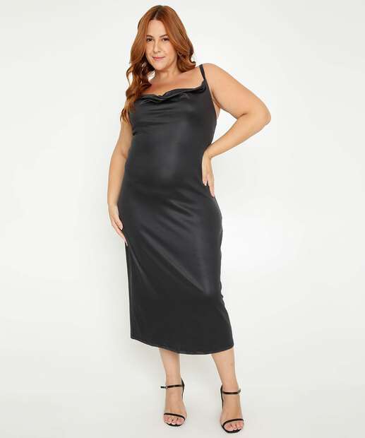 Vestido Plus Size Feminino Midi Brilho Alças Finas Marisa