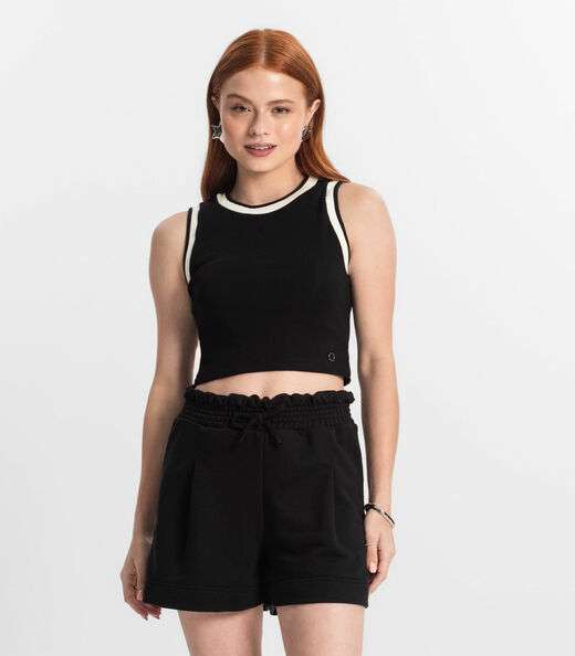Regata Cropped Feminina Em Ribana Minty Preto