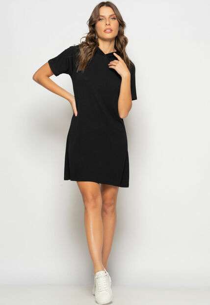 Vestido Curto Com Capuz Malha Preto Salvatore