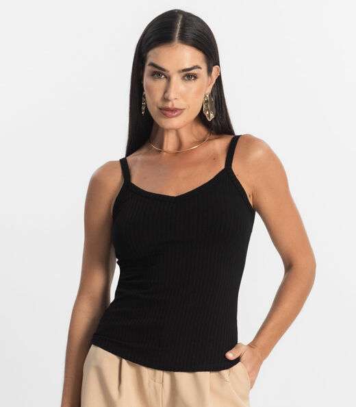 Blusa Básica de Alça Feminina Rovitex Preto