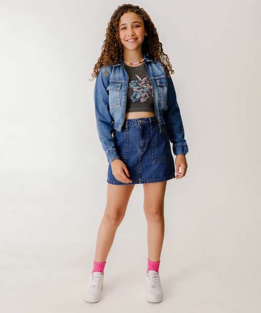 Jaqueta Juvenil Jeans Bolsos Tam 10 a 16