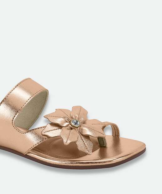 Rasteirinha Feminina Tiras Metalizada Beira Rio Rosê