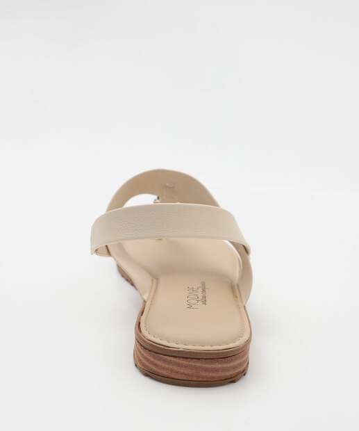 Sandália Feminina Rasteira Pedras Sintéticas Modare Bege