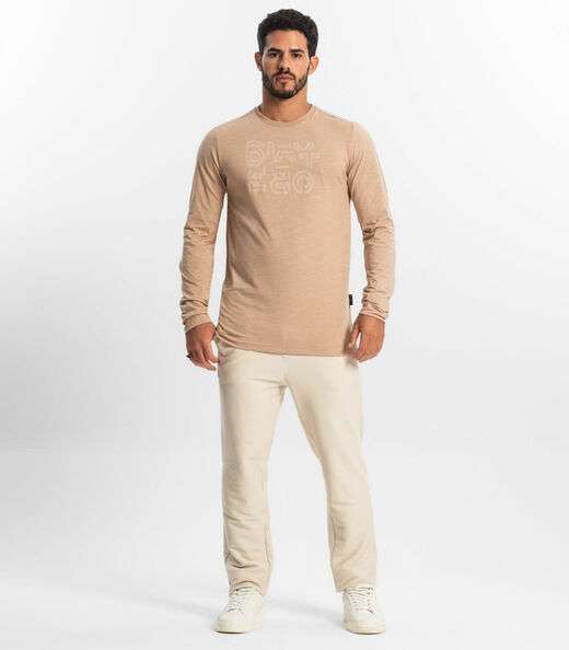 Camiseta Masculina Manga Longa Diametro Marrom