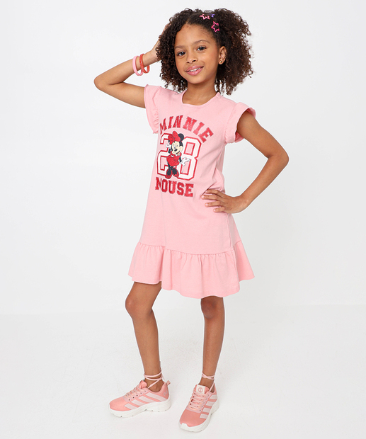 Image_Vestido Infantil Minnie Babado Disney Tam 4 a 10 Rosa