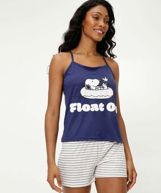 Pijama Feminino Listrado Alças Finas Snoopy