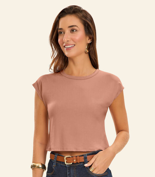Blusa Básica Feminina Viscotorcion Rovitex Marrom