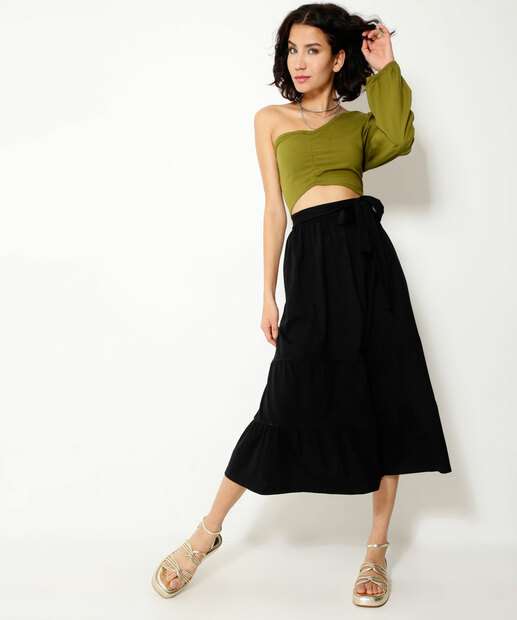 Blusa Cropped Feminina Ombro Só Manga Longa 