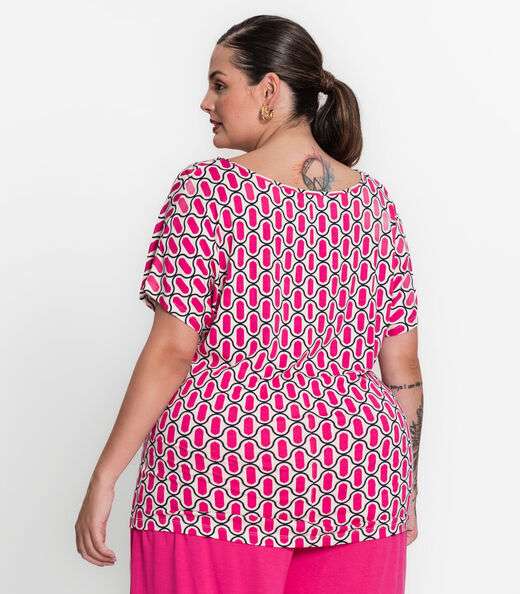 Blusa Feminina Plus Size Estampada Secret Glam Rosa