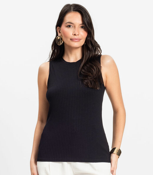 Regata Feminina Ribana Canelada Rovitex Preto