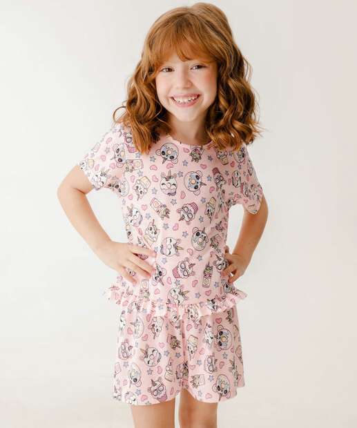 Pijama Infantil Estampa Cupcake Marisa Tam 4 a 12 Rosa