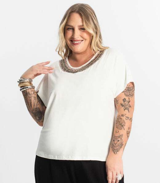 Blusa Feminina Manga Curta Secret Glam Bege