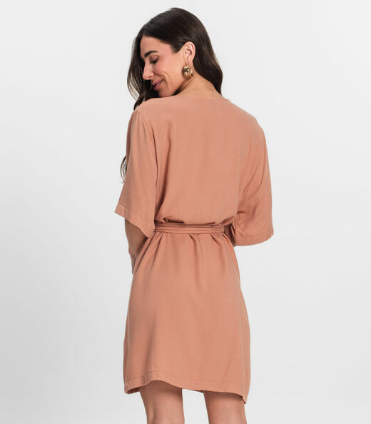 Vestido Curto Feminino Com Cinto Endless Marrom