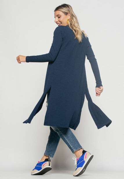 Kimono  Alongado Manga Longa Canelado Azul Salvatore Fashion