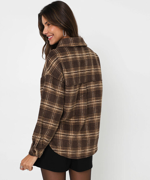 Camisa Feminina Xadrez Flanelada Marisa Marrom