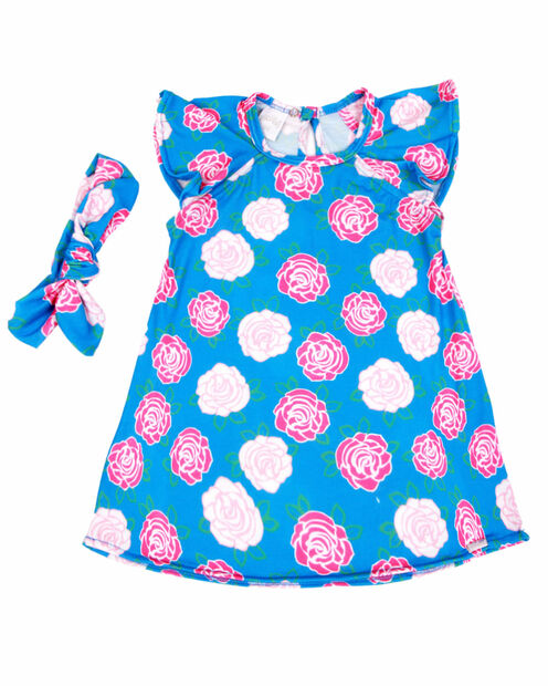 Vestido Bebe Infantil Com Boneca De Pano Kit com Faixa de Cabeça - Azul