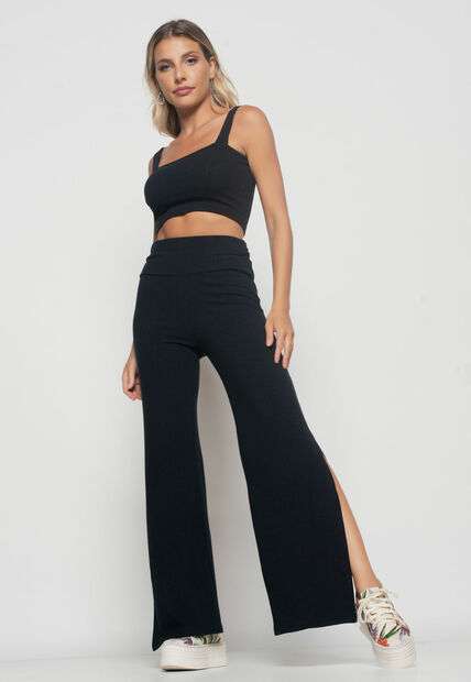 Cropped  Top Faixa Comfy Malha Canelada Preto Salvatore Fashion