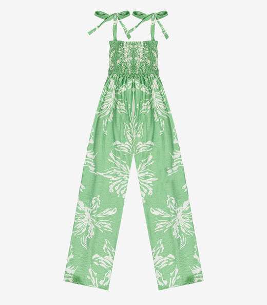 Macacão Longo Feminino De Lastex Estampado Select Verde