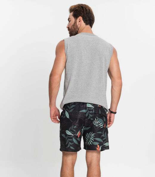 Bermuda Masculina Microfibra Estampada Rovitex Preto