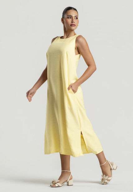 Image_Vestido Midi Alfaiataria Marrant Regata Com Fendas e Bolsos Amarelo Salvatore