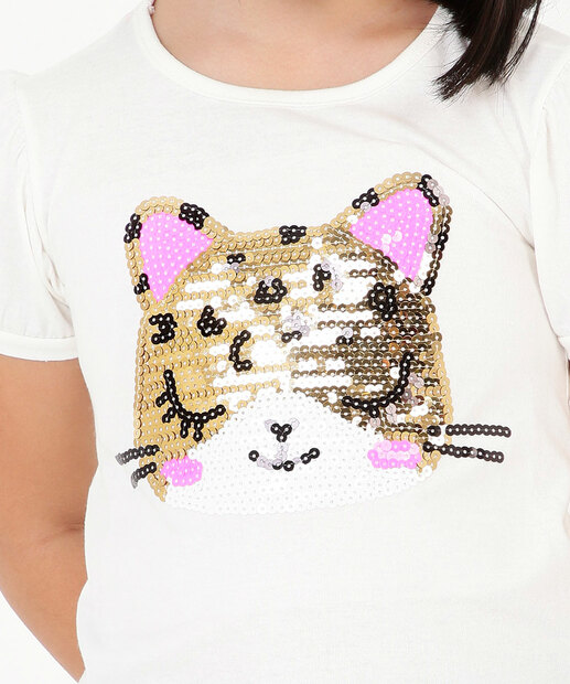Camiseta Infantil Gato Paetê Marisa Tam 4 a 10