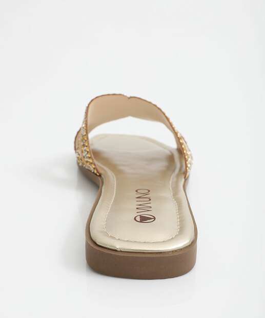 Rasteirinha Feminina Tiras Strass Beira Rio Dourado