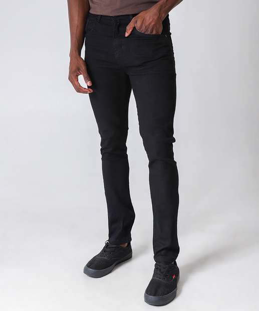 Calça Masculina Jeans Skinny Bolsos Preto