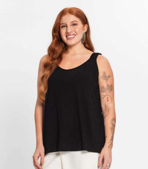 Blusa De Alça Feminina Plus Size Secret Glam Preto