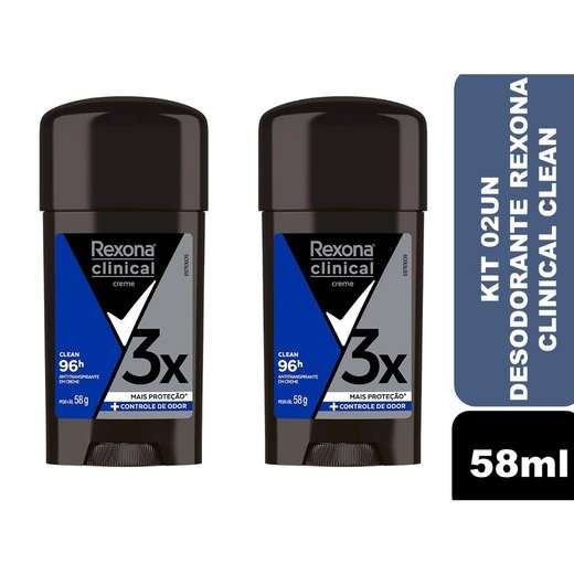 Kit c/ 2 unid Desodorante Rexona Clinical Clean Creme 58g