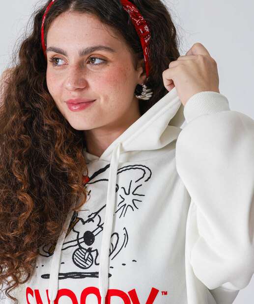 Blusão Feminino Moletom Flanelado Snoopy Off White