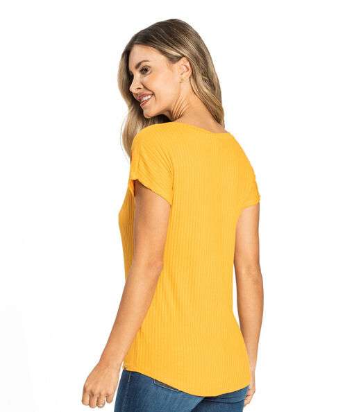 Blusa Feminina Ribana Canelada Básica Rovitex Amarelo