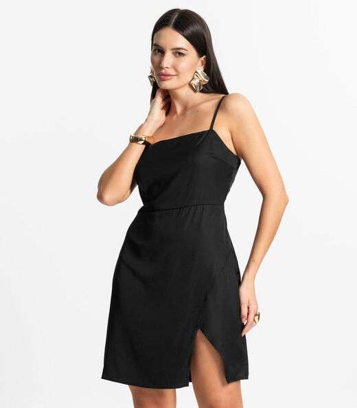 Vestido Feminino Curto Alcinha Com Fenda Style Box Preto