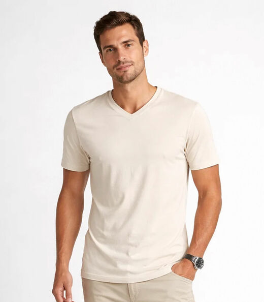 Image_Camiseta Masculina Básica Com Gola Em V Select Bege